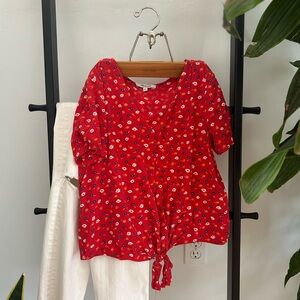 Madewell XS Floral Red Tie Women's Top
